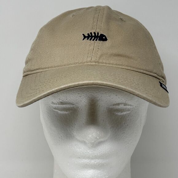 Fishbone Dad Hat Baseball Cap Fish Block Headwear 6 Panel Strapback Tan Beige - Picture 2 of 10